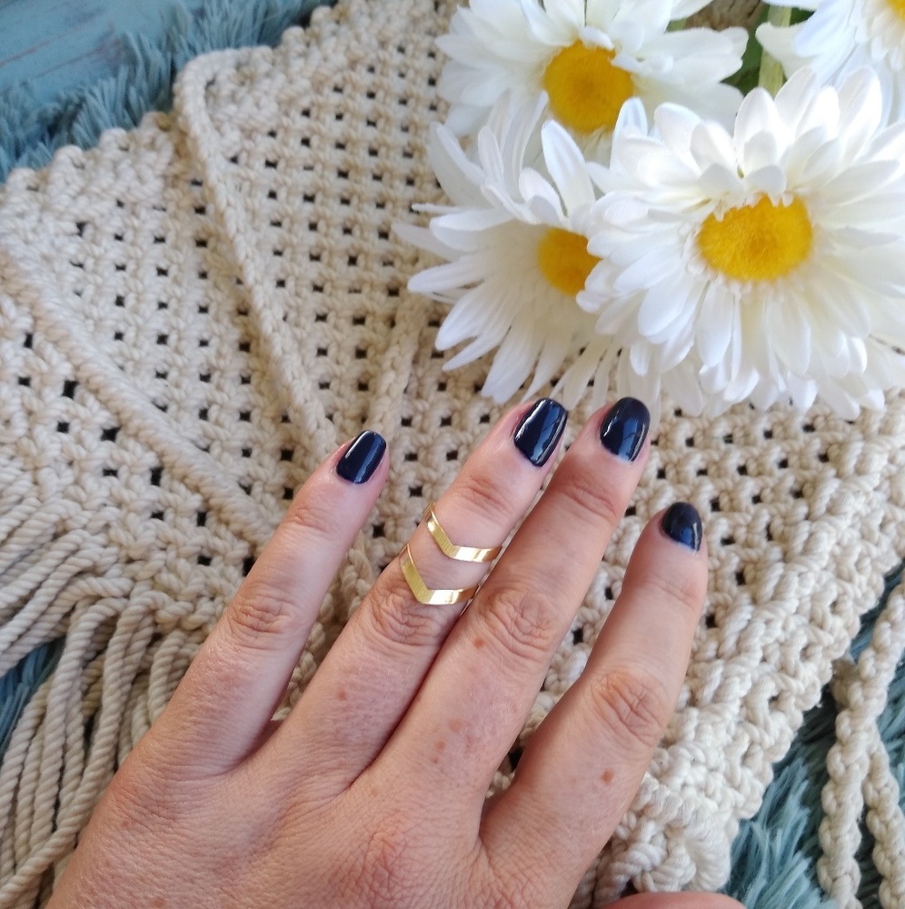 Gold chevon ring adjustable minimalist stackable